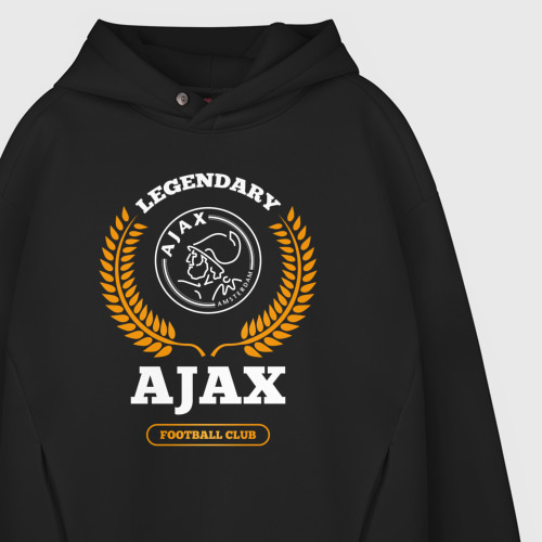 Мужское худи Oversize хлопок Лого Ajax и надпись legendary football club, цвет черный - фото 4