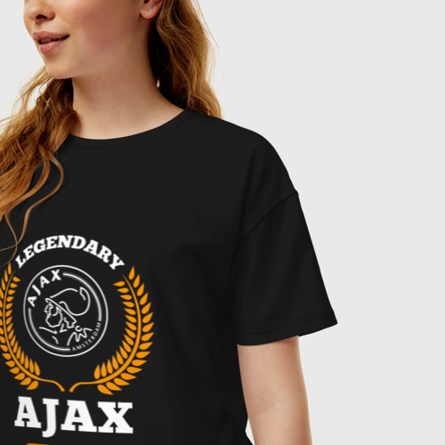 Женская футболка хлопок Oversize Лого Ajax и надпись legendary football club, цвет черный - фото 3