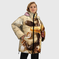 Женская зимняя куртка Oversize Корабельный штурвал, морская звезда, ракушки на песке - фото 2