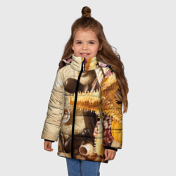 Зимняя куртка для девочек 3D Корабельный штурвал, морская звезда, ракушки на песке - фото 2