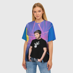 Женская футболка oversize 3D Юрий Шатунов на неоновом фоне - фото 2