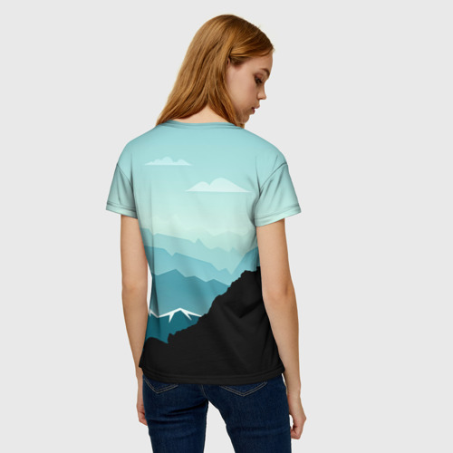 Женская футболка 3D с принтом Горный козел и горы, вид сзади #2