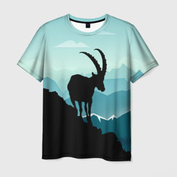 Мужская футболка 3D Горный козел и горы