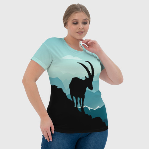Женская футболка 3D с принтом Горный козел и горы, фото #4