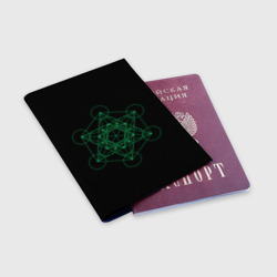 Обложка для паспорта матовая кожа Куб Метатрона на чёрном фоне - фото 2