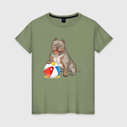 Американский Булли с мячиком – Женская футболка хлопок с принтом купить со скидкой в -20%