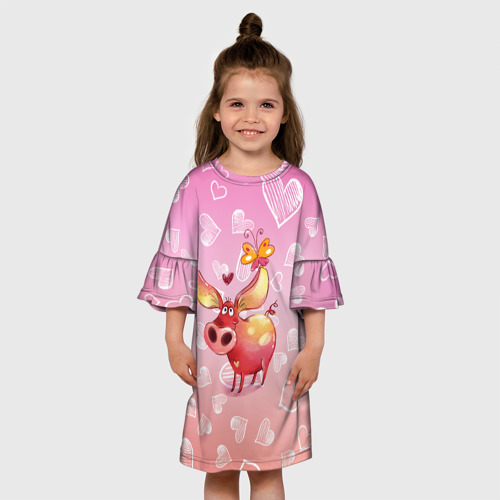 Детское платье 3D Свинка с большими ушами и с бабочкой, цвет 3D печать - фото 4