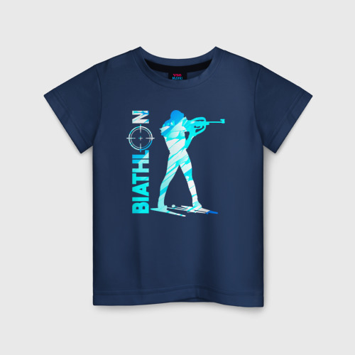 Детская футболка из хлопка с принтом Биатлон спортсмен, вид спереди №1