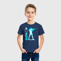 Футболка с принтом Биатлон спортсмен для ребенка, вид на модели спереди №2. Цвет основы: темно-синий