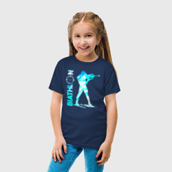 Футболка с принтом Биатлон спортсмен для ребенка, вид на модели спереди №3. Цвет основы: темно-синий