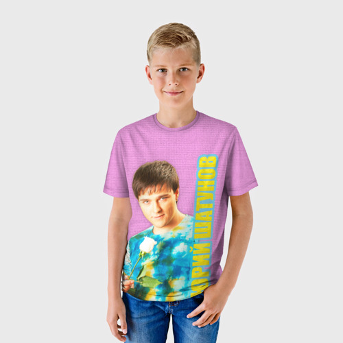 Детская футболка 3D с принтом Юрий Шатунов с белой розой, фото на моделе #1