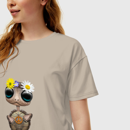 Женская футболка хлопок Oversize Мир - Черепаха, цвет миндальный - фото 3