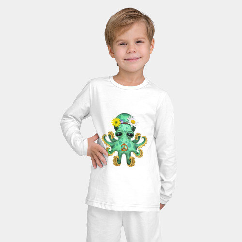 Детская пижама с лонгсливом хлопок Мир - Зелёный Осьминог - фото 3