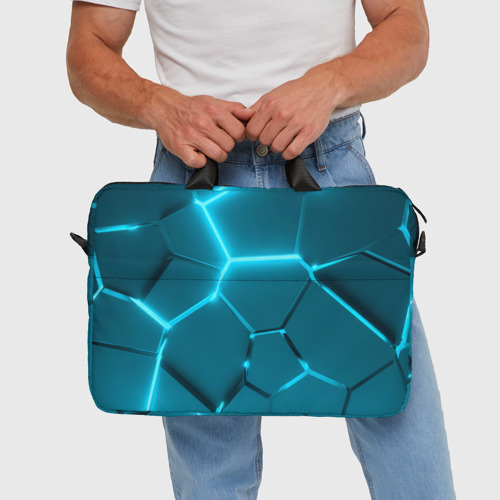 Сумка для ноутбука 3D Ледяные неоновые геометрические плиты, цвет 3D печать - фото 5