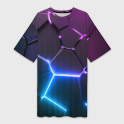 Платье-футболка 3D Фиолетовый градиент - неоновые геометрические плиты