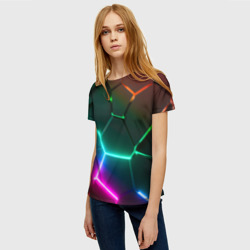 Женская футболка 3D Радужный градиент неоновые геометрические плиты - фото 2