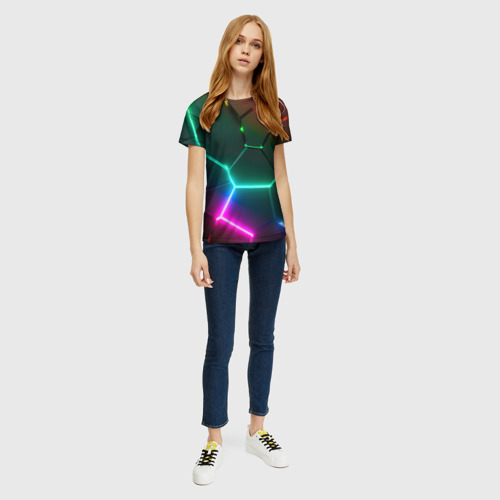Женская футболка 3D Радужный градиент неоновые геометрические плиты, цвет 3D печать - фото 5