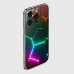 Чехол для iPhone 15 Pro Max силиконовый с защитой камеры Радужный градиент неоновые геометрические плиты - фото 2