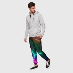 Мужские брюки 3D Радужный градиент неоновые геометрические плиты - фото 2
