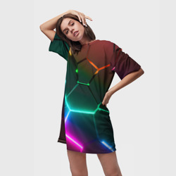 Платье-футболка 3D Радужный градиент неоновые геометрические плиты - фото 2