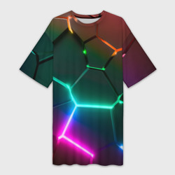 Платье-футболка 3D Радужный градиент неоновые геометрические плиты