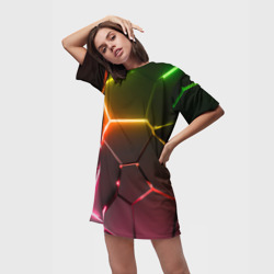 Платье-футболка 3D Неоновые радужные плиты - фото 2