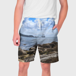 Мужские шорты 3D Парусник на горизонте океана
