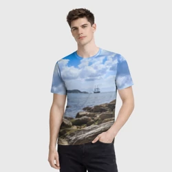 Мужская футболка 3D Парусник на горизонте океана - фото 2