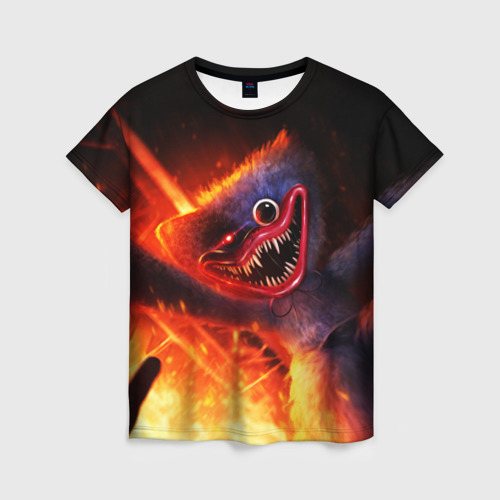 Женская футболка 3D с принтом Хагги Вагги в огне, вид спереди #2