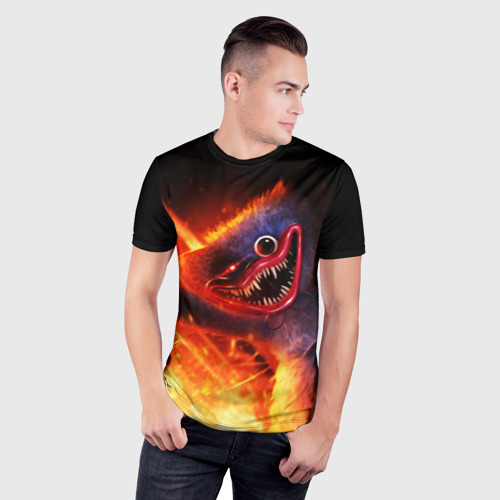 Мужская футболка 3D Slim с принтом Хагги Вагги в огне, фото на моделе #1