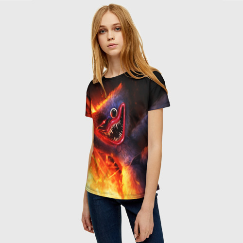 Женская футболка 3D с принтом Хагги Вагги в огне, фото на моделе #1