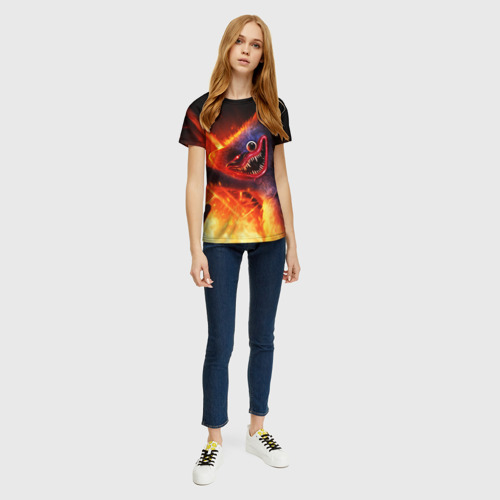 Женская футболка 3D с принтом Хагги Вагги в огне, вид сбоку #3
