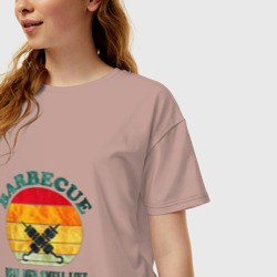 Женская футболка хлопок Oversize Настоящие мужчины пахнут барбекю - фото 2