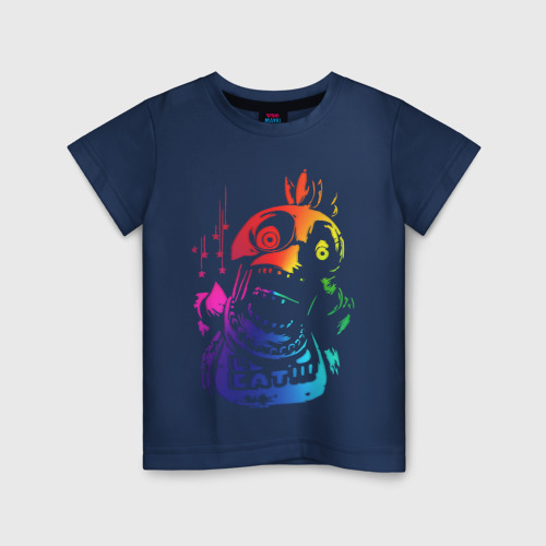 Светящаяся детская футболка с принтом Five Nights At Freddy's Chica - Чика неон, вид спереди №1