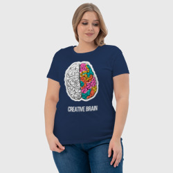 Футболка с принтом Creative Brain для женщины, вид на модели спереди №4. Цвет основы: темно-синий