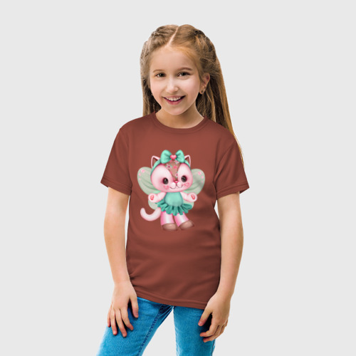 Детская футболка хлопок Волшебная кошечка, цвет кирпичный - фото 5