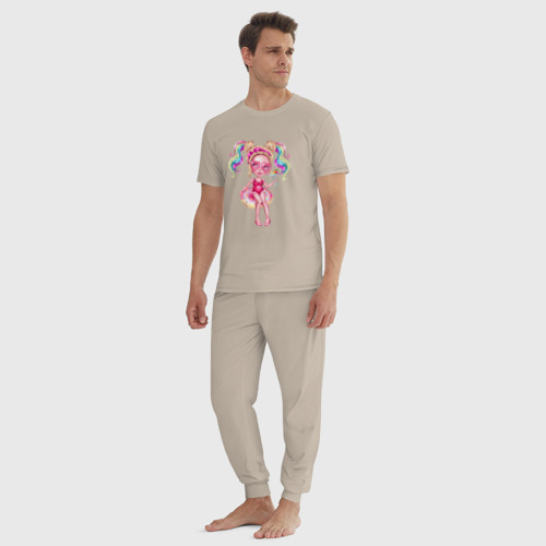 Мужская пижама хлопок Девушка плавает на надувном круге - пончике, цвет миндальный - фото 5