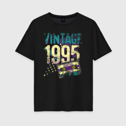 Женская футболка хлопок Oversize Винтаж 1995 аудиокассета