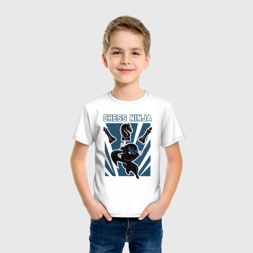 Детская футболка хлопок Ниндзя шахмат, цвет белый - фото 3