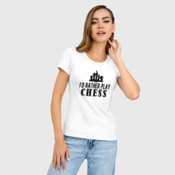 Женская футболка хлопок Slim Я лучше поиграю в шахматы - фото 2