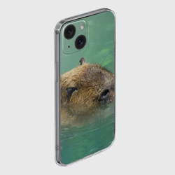 Чехол для iPhone 15 силиконовый с защитой камеры Капибара под водой - фото 2