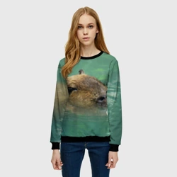Женский свитшот 3D Капибара под водой - фото 2