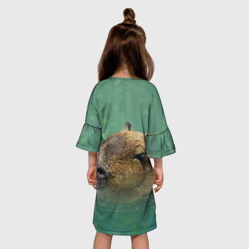 Детское платье 3D с принтом Капибара под водой, вид сзади #2