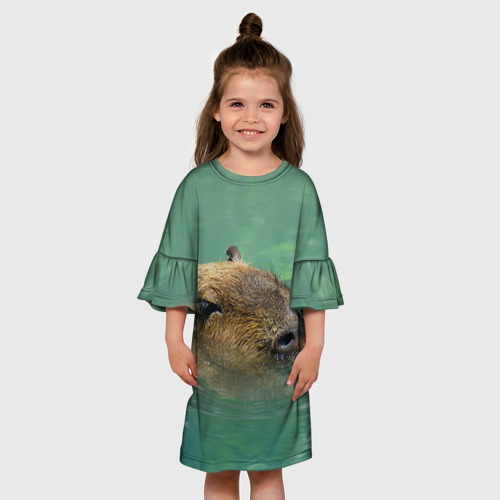 Детское платье 3D с принтом Капибара под водой, вид сбоку #3