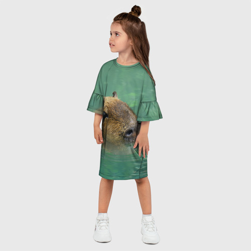 Детское платье 3D с принтом Капибара под водой, фото на моделе #1