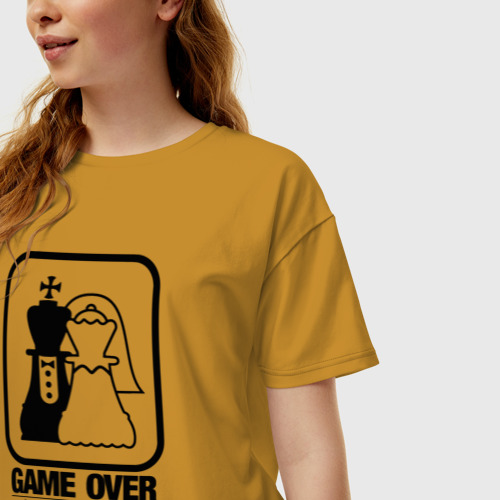 Женская футболка хлопок Oversize Шах и мат игра окончена, цвет горчичный - фото 3