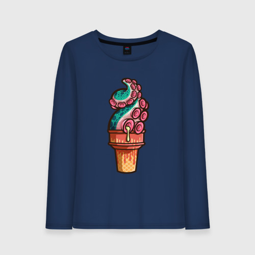 Женский лонгслив хлопок с принтом Мороженое осьминог, вид спереди #2