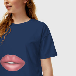 Женская футболка хлопок Oversize Губы нюд - фото 2
