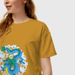 Женская футболка хлопок Oversize Китайский дракон с орнаментом - фото 2