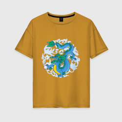 Женская футболка хлопок Oversize Китайский дракон с орнаментом